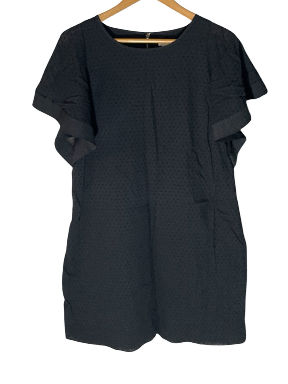 TT1- J.Crew Black Textured Flutter Sleeve Shift Dress Size 14 large